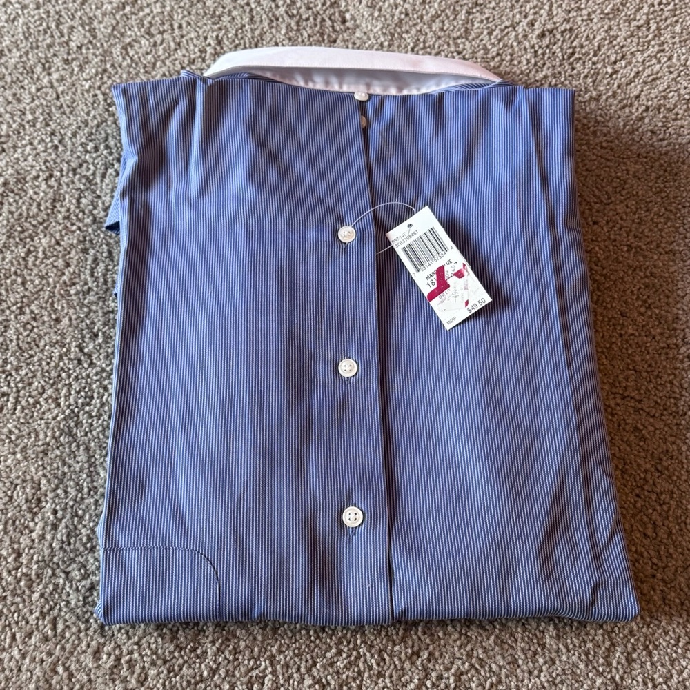 NWT! Geoffrey Beene Blue & White Striped Dress Shirt Men’s 18.5 36/37 - Picture 2 of 7